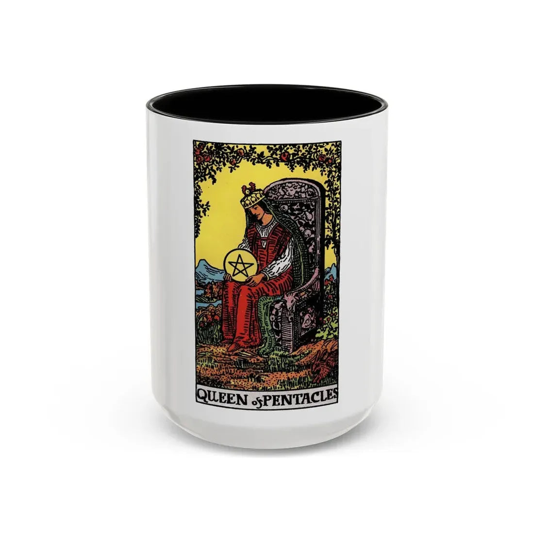 The Queen of Pentacles (Tarot Card) Accent Coffee Mug 15oz Black - Go Mug Yourself