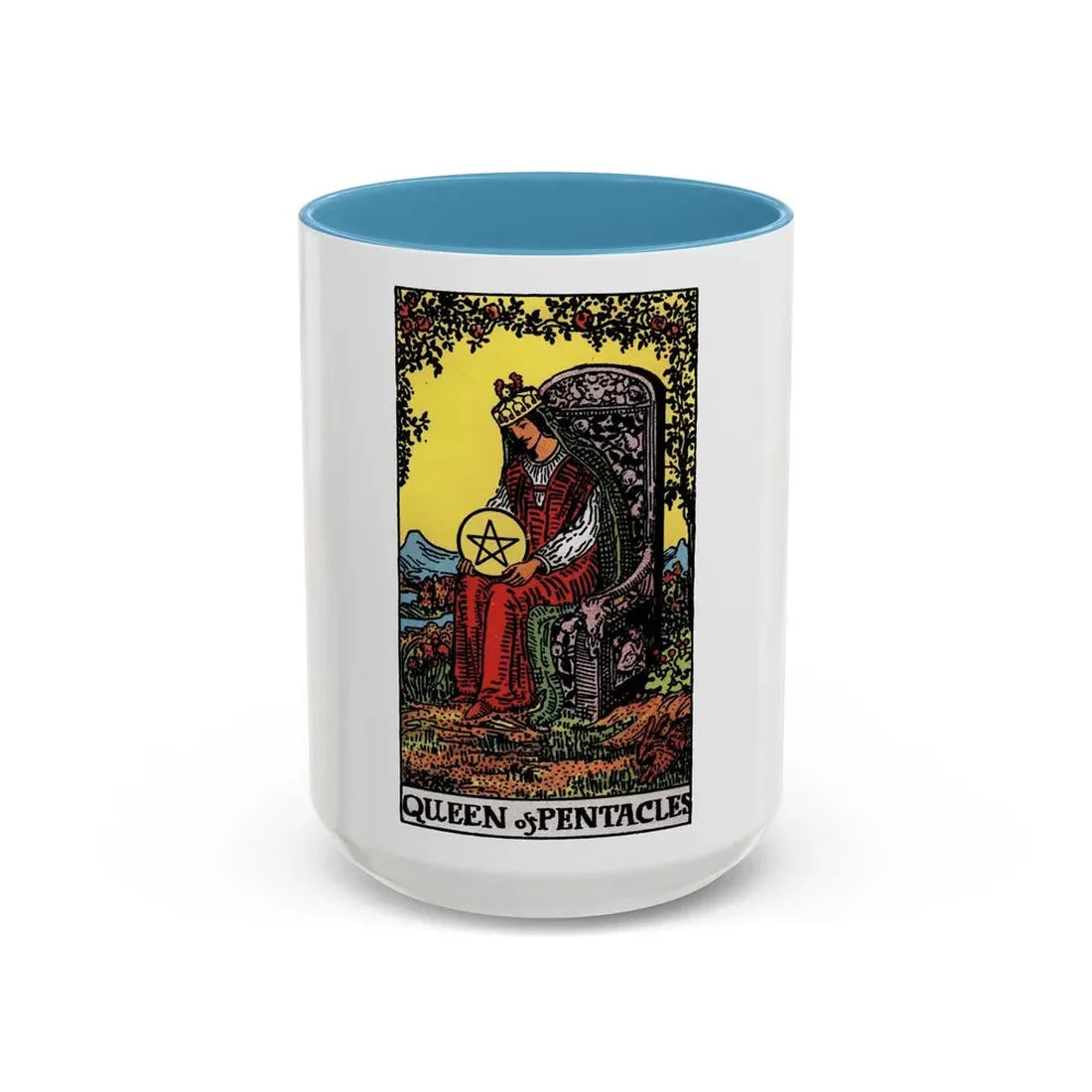 The Queen of Pentacles (Tarot Card) Accent Coffee Mug 15oz Light Blue - Go Mug Yourself