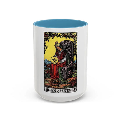 The Queen of Pentacles (Tarot Card) Accent Coffee Mug 15oz Light Blue - Go Mug Yourself