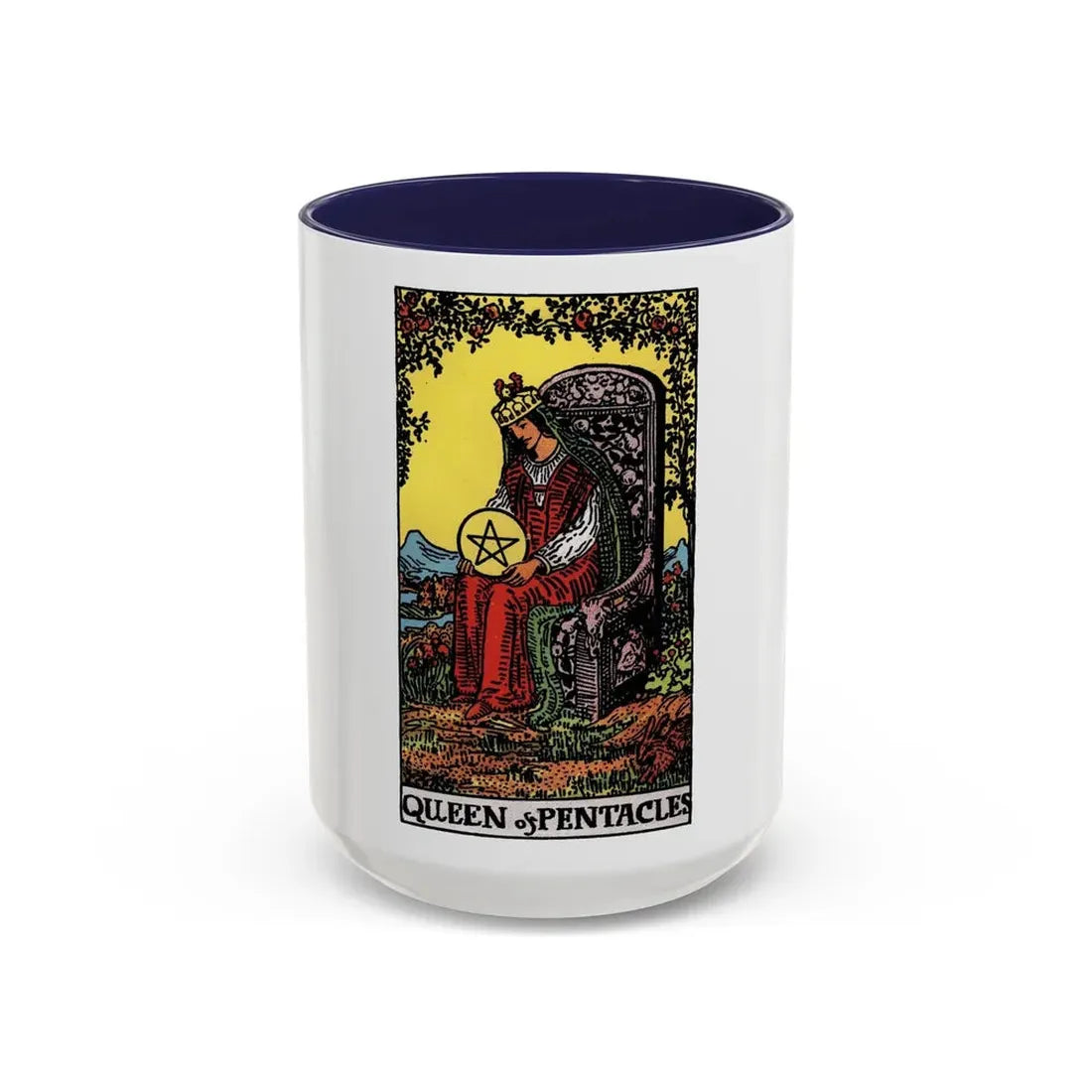 The Queen of Pentacles (Tarot Card) Accent Coffee Mug 15oz Navy - Go Mug Yourself