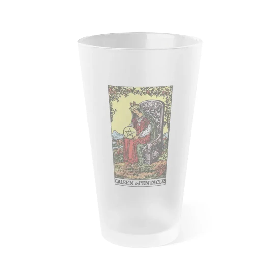 The Queen of Pentacles (Tarot Card) Frosted Pint Glass 16oz Default Title - Go Mug Yourself