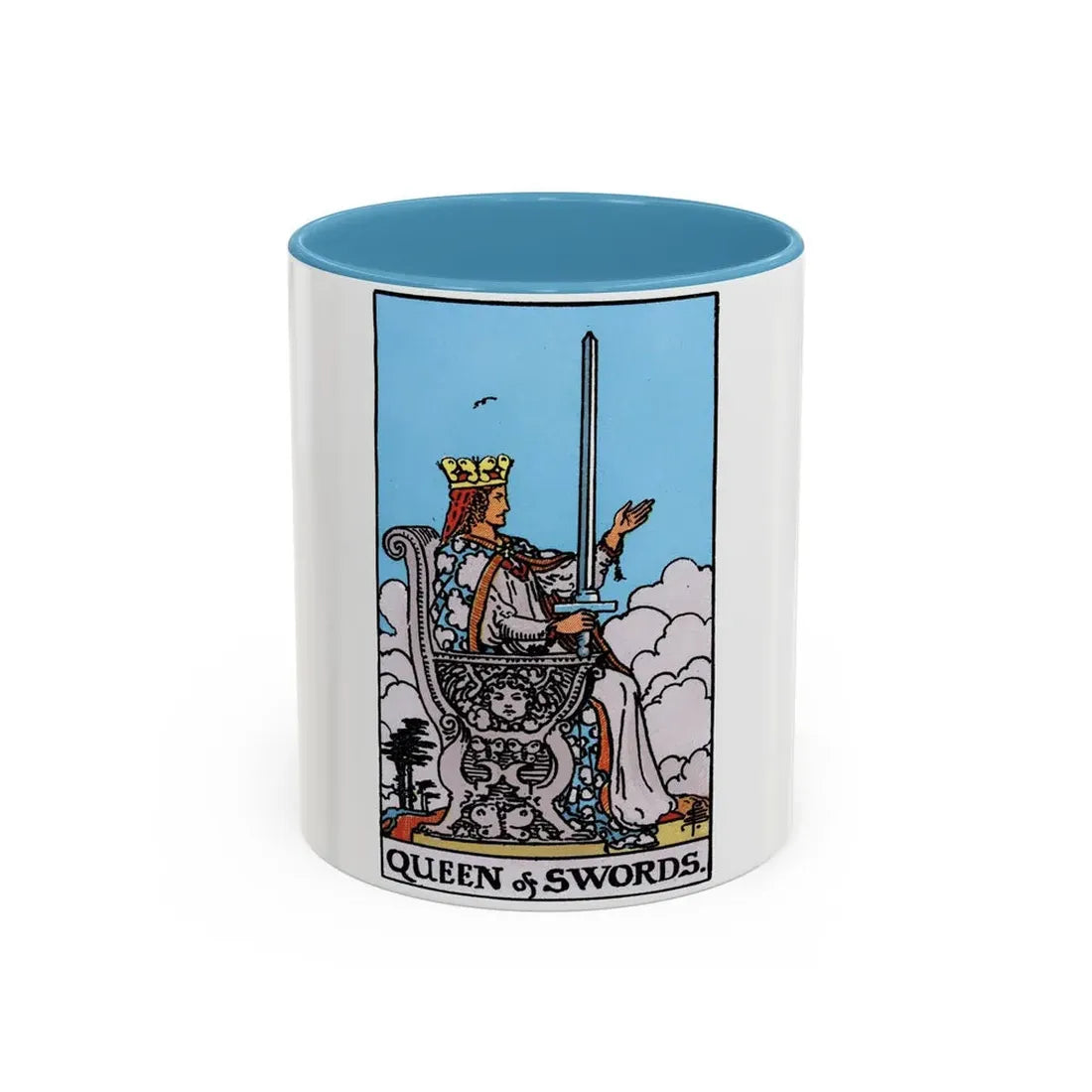 The Queen of Swords (Tarot Card) Accent Coffee Mug 11oz Light Blue - Go Mug Yourself