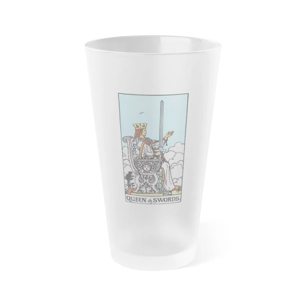 The Queen of Swords (Tarot Card) Frosted Pint Glass 16oz-Go Mug Yourself