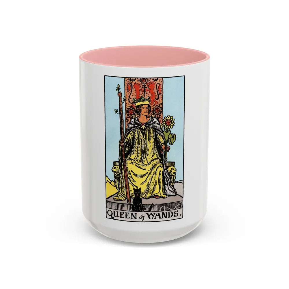 The Queen of Wands (Tarot Card) Accent Coffee Mug-15oz-Pink-Go Mug Yourself