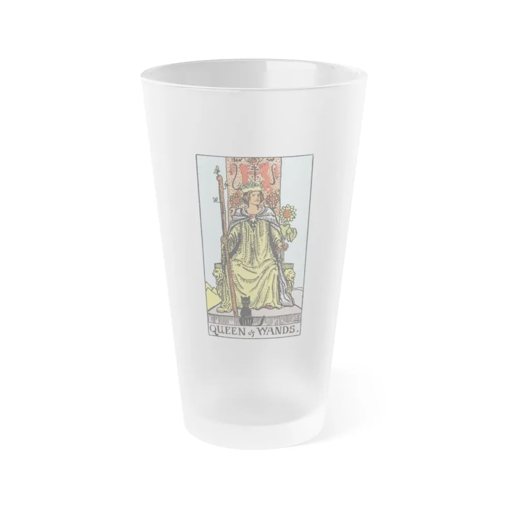 The Queen of Wands (Tarot Card) Frosted Pint Glass 16oz-Go Mug Yourself