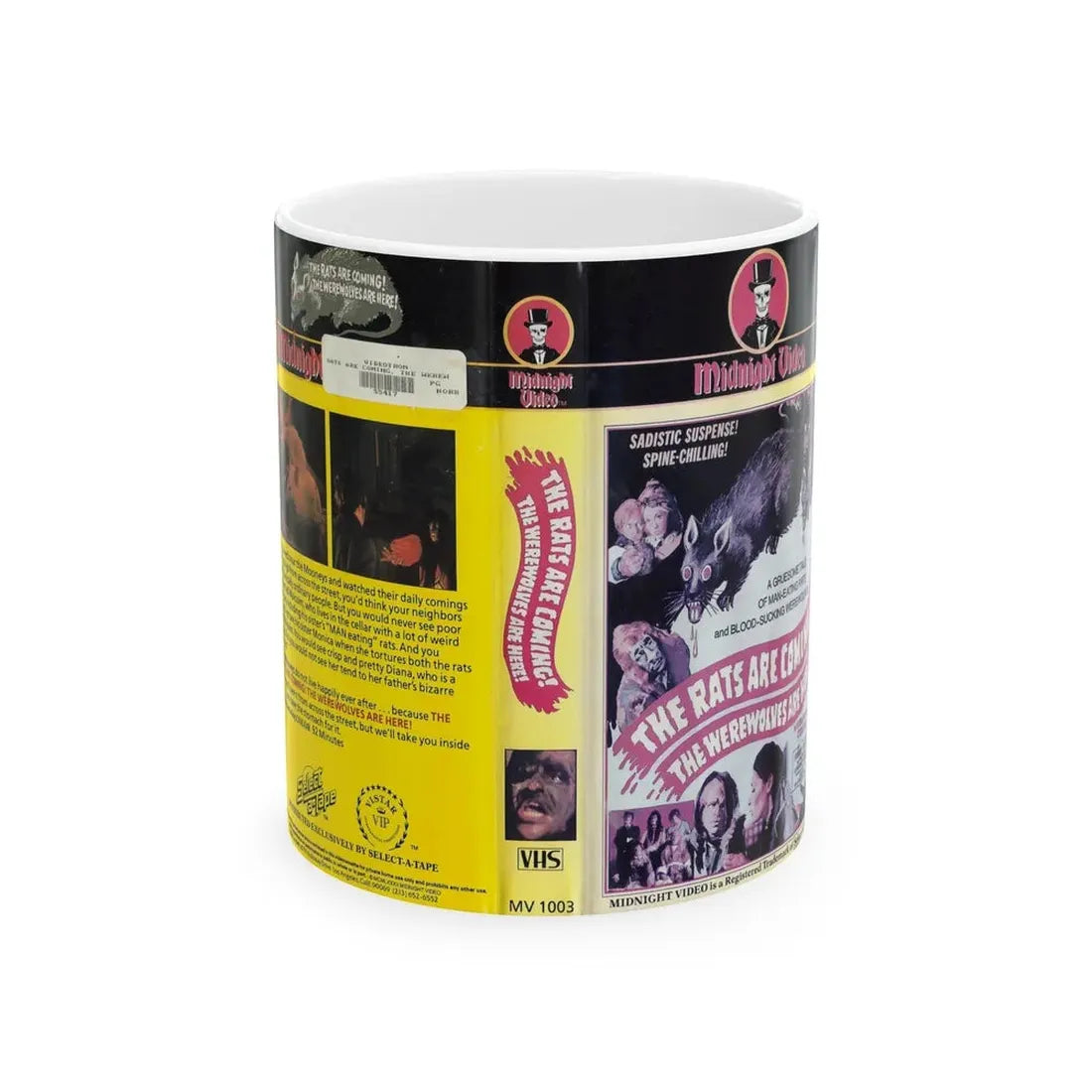 THE RATS ARE COMING THE WEREWOLVES ARE HERE MIDNIGHT VIDEO (VHS COVER) - White Coffee Mug 11oz - Go Mug Yourself