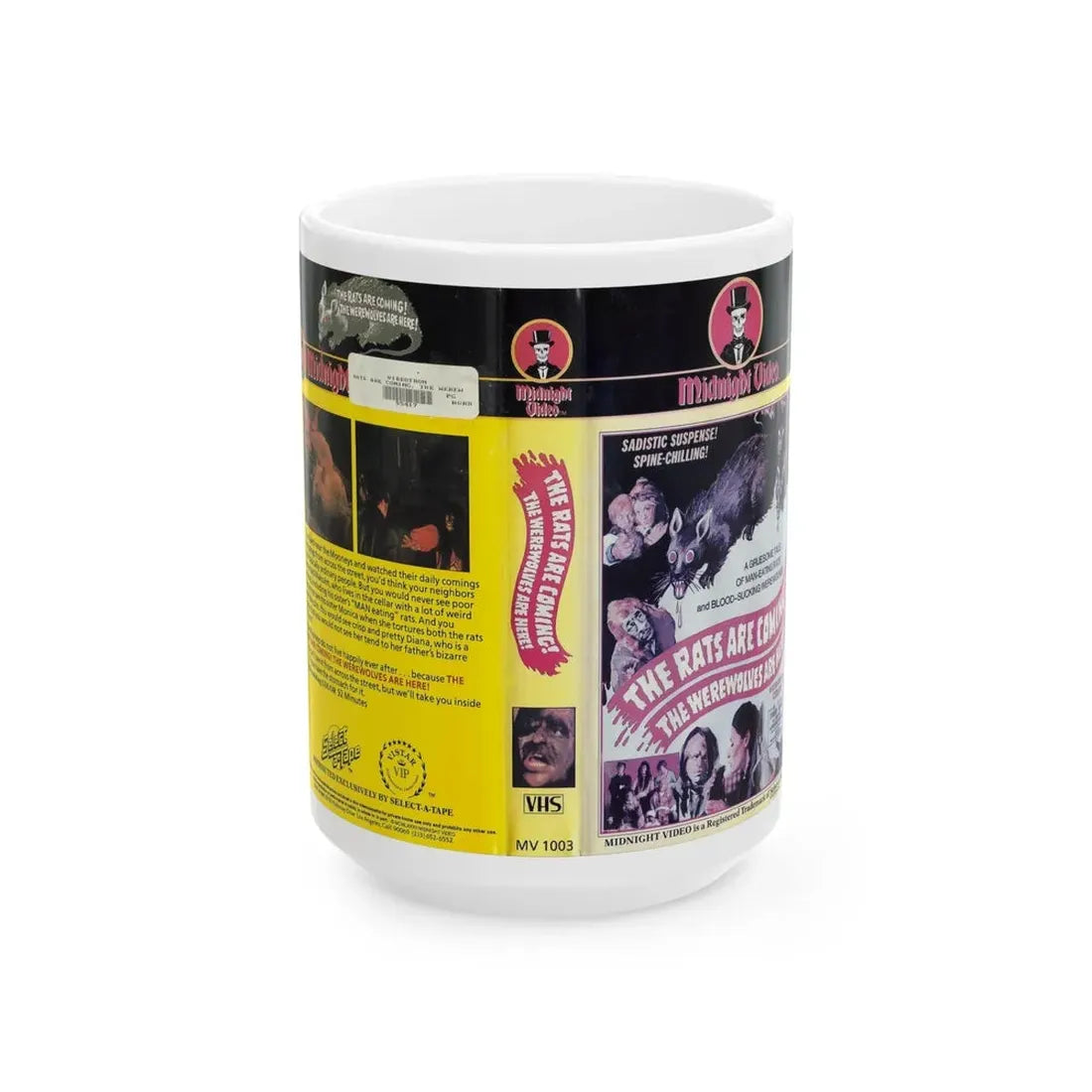 THE RATS ARE COMING THE WEREWOLVES ARE HERE MIDNIGHT VIDEO (VHS COVER) - White Coffee Mug 15oz - Go Mug Yourself
