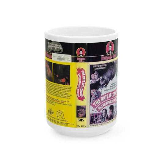 THE RATS ARE COMING THE WEREWOLVES ARE HERE MIDNIGHT VIDEO (VHS COVER) - White Coffee Mug 15oz - Go Mug Yourself