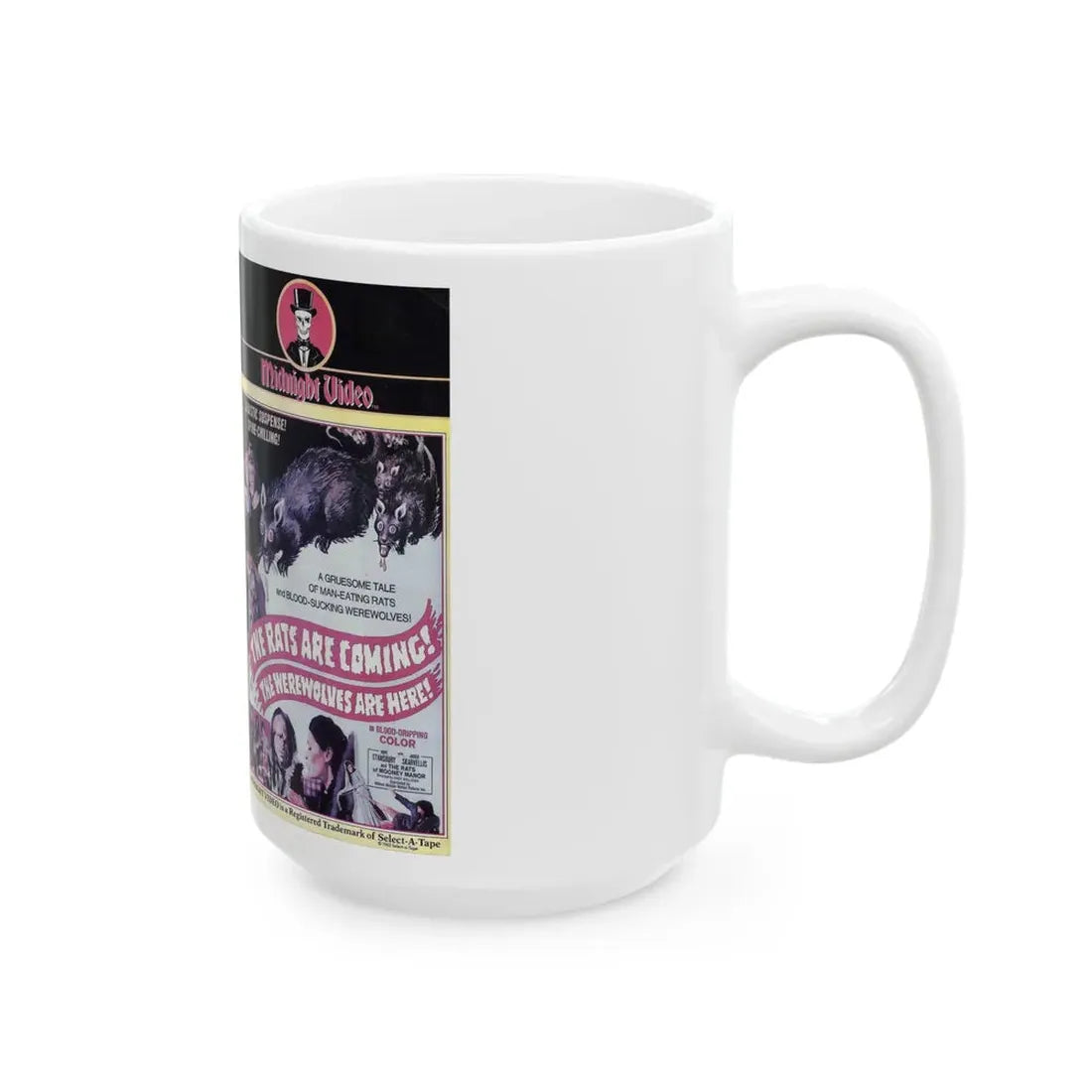 THE RATS ARE COMING THE WEREWOLVES ARE HERE MIDNIGHT VIDEO (VHS COVER) - White Coffee Mug - Go Mug Yourself