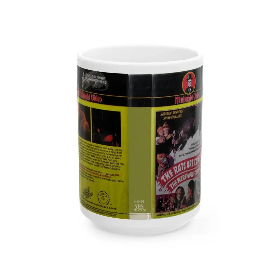 THE RATS ARE COMING THE WEREWOLVES ARE HERE (VHS COVER) - White Coffee Mug 15oz - Go Mug Yourself
