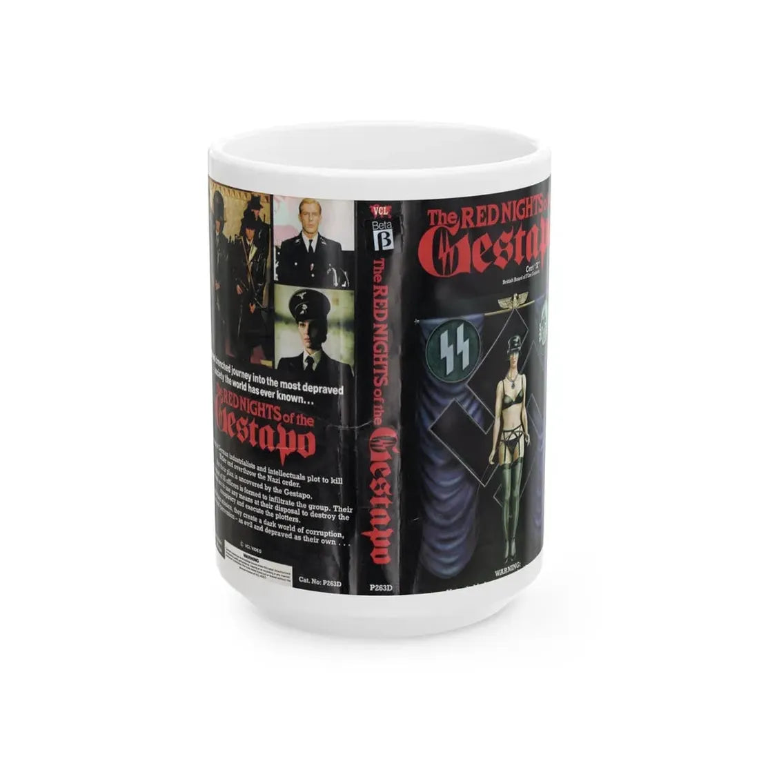 THE RED NIGHTS OF THE GESTAPO (VHS COVER) - White Coffee Mug 15oz - Go Mug Yourself