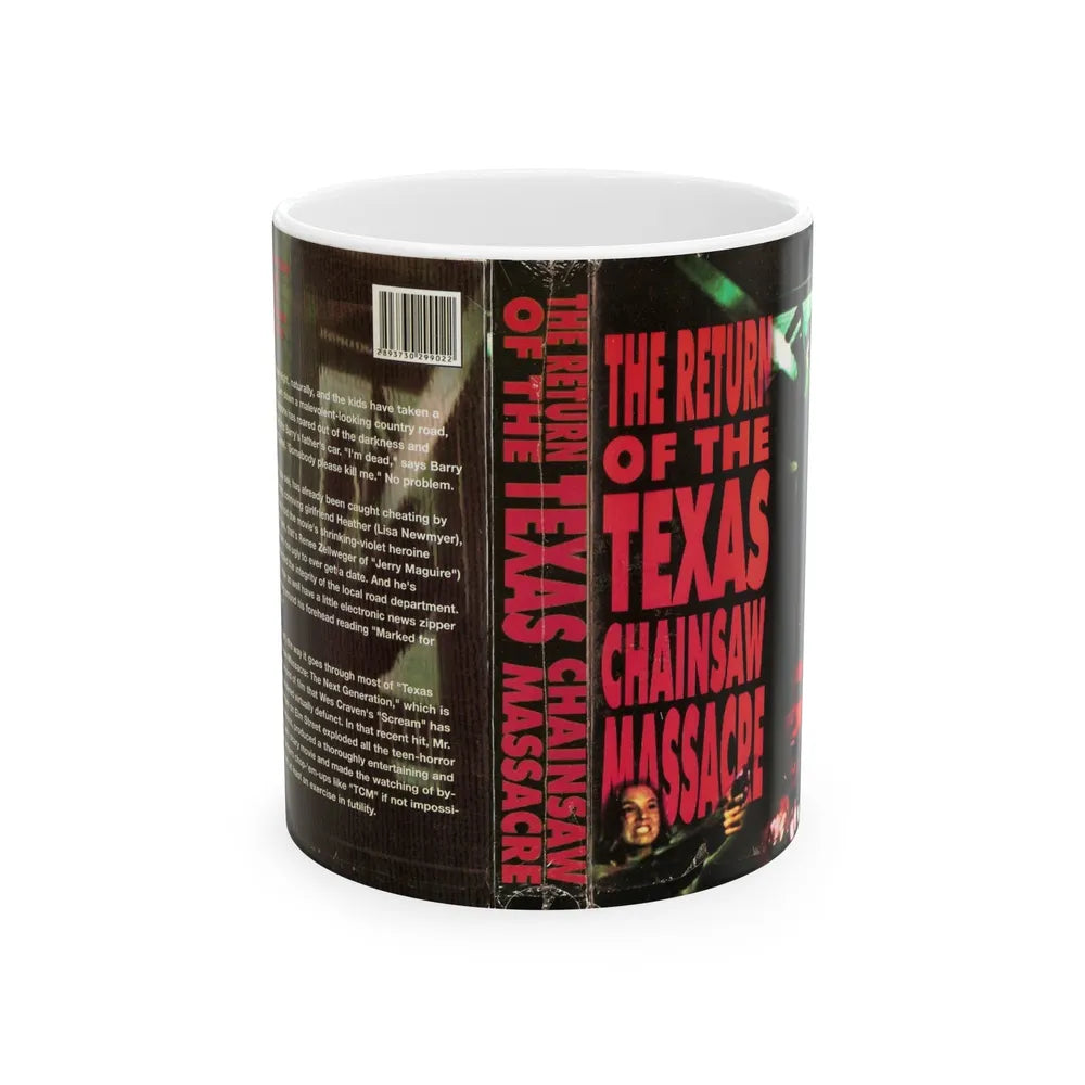 THE RETURN OF THE TEXAS CHAINSAW MASSACRE (VHS COVER) - White Coffee Mug-11oz-Go Mug Yourself