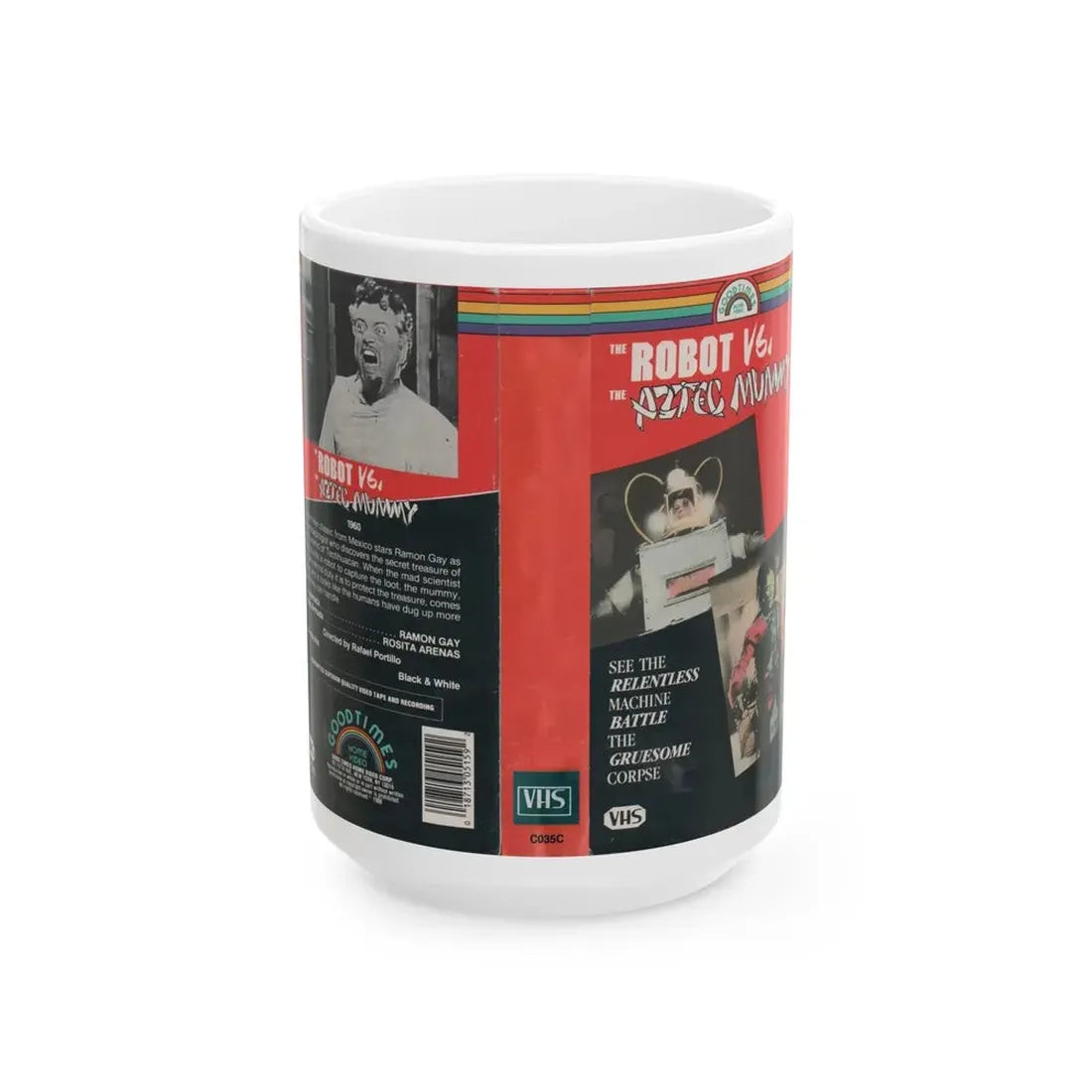 THE ROBOT VS THE AZTEC MUMMY (VHS COVER) - White Coffee Mug 15oz - Go Mug Yourself