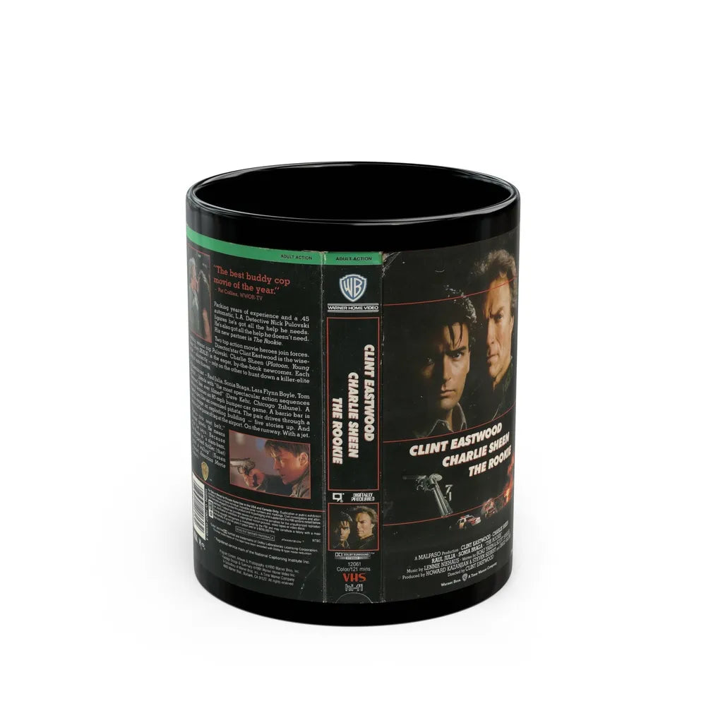 THE ROOKIE CLINT EASTWOOD CHARLIE SHEEN (VHS COVER) - Black Coffee Mug-11oz-Go Mug Yourself