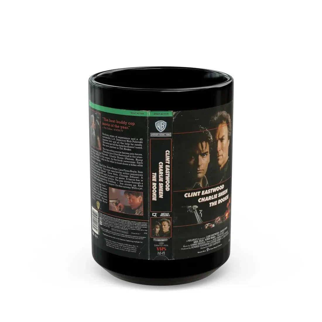 THE ROOKIE CLINT EASTWOOD CHARLIE SHEEN (VHS COVER) - Black Coffee Mug 15oz - Go Mug Yourself