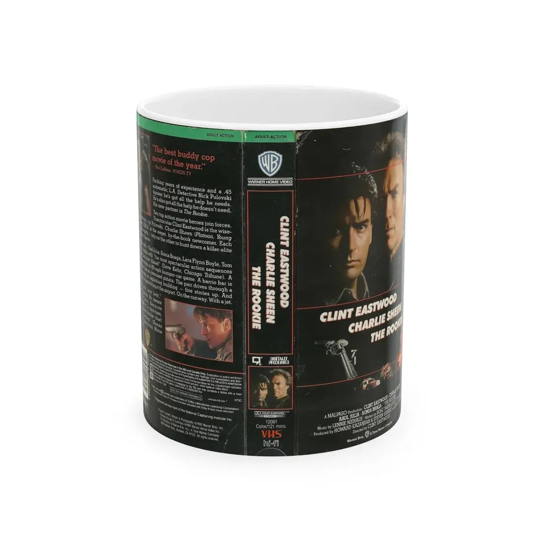 THE ROOKIE CLINT EASTWOOD CHARLIE SHEEN (VHS COVER) - White Coffee Mug 11oz - Go Mug Yourself