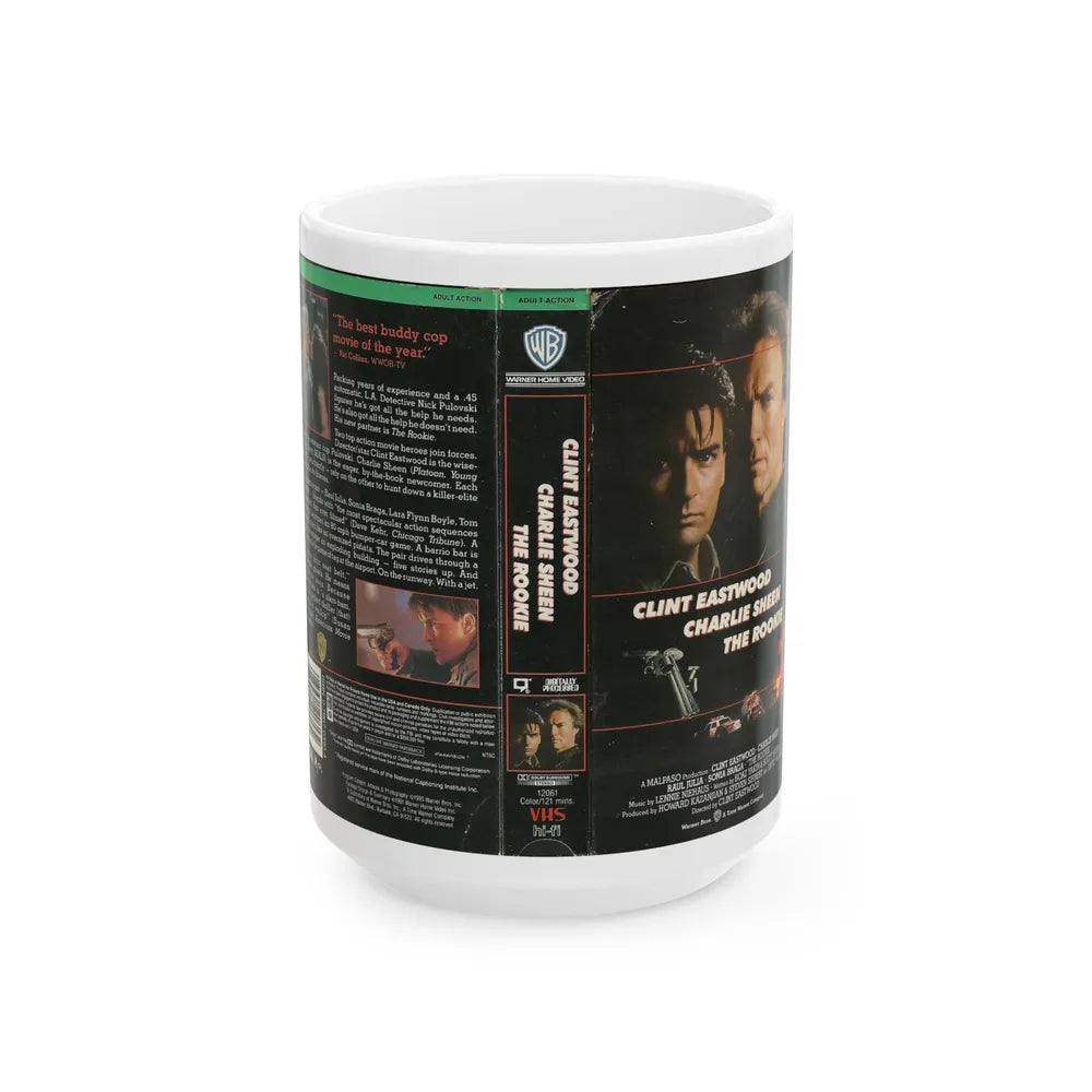 THE ROOKIE CLINT EASTWOOD CHARLIE SHEEN (VHS COVER) - White Coffee Mug-15oz-Go Mug Yourself