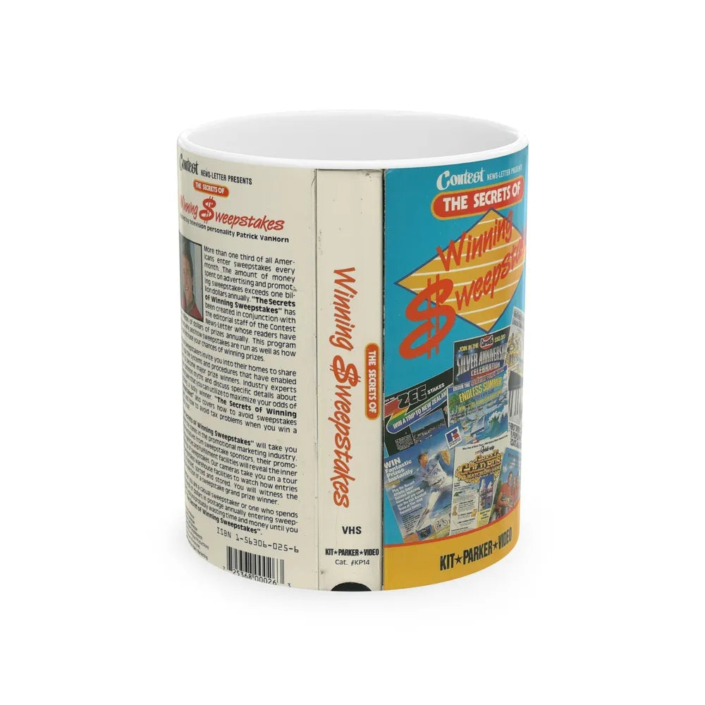 THE SECRETS OF WINNING THE SWEEPSTAKES (VHS COVER) - White Coffee Mug-11oz-Go Mug Yourself