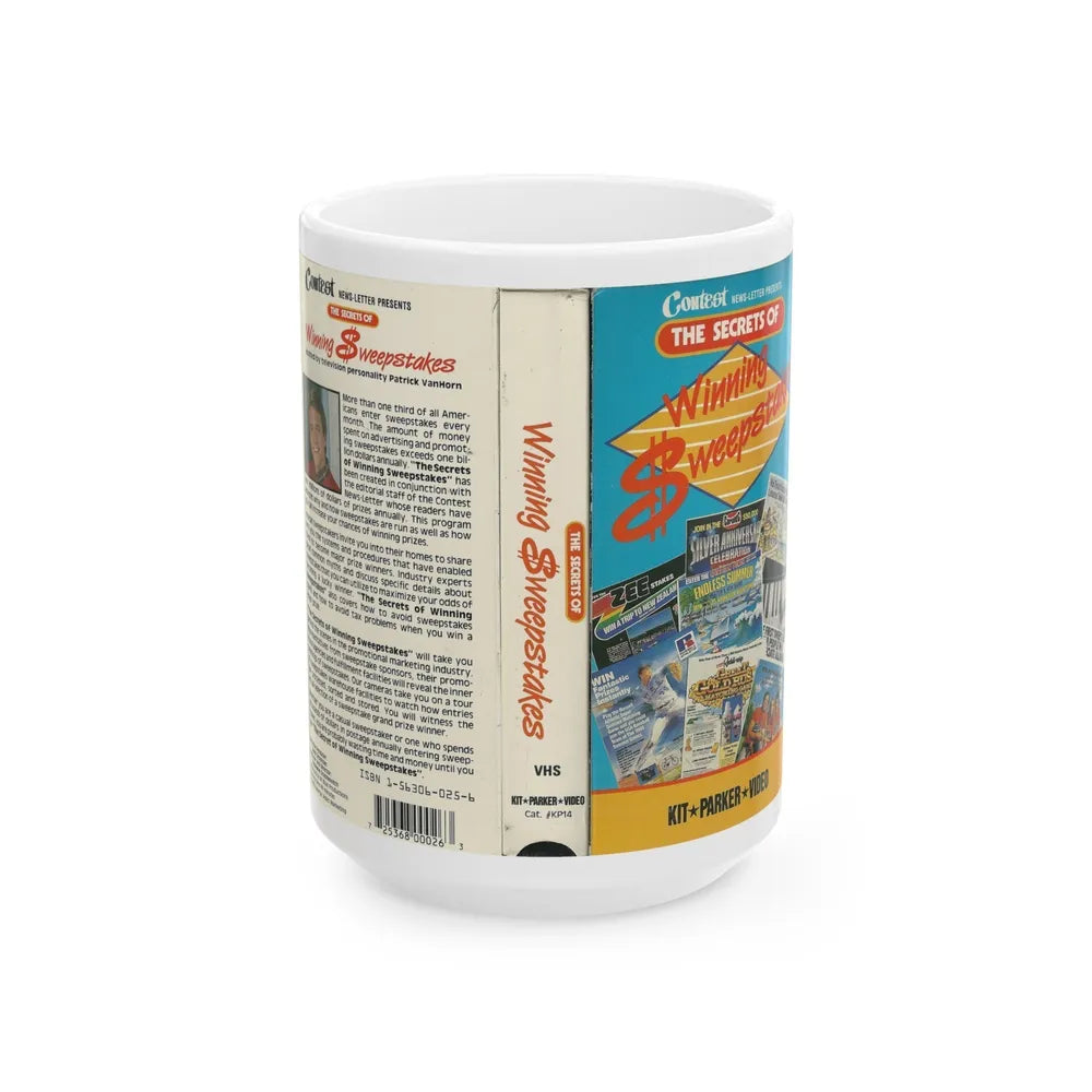 THE SECRETS OF WINNING THE SWEEPSTAKES (VHS COVER) - White Coffee Mug-15oz-Go Mug Yourself