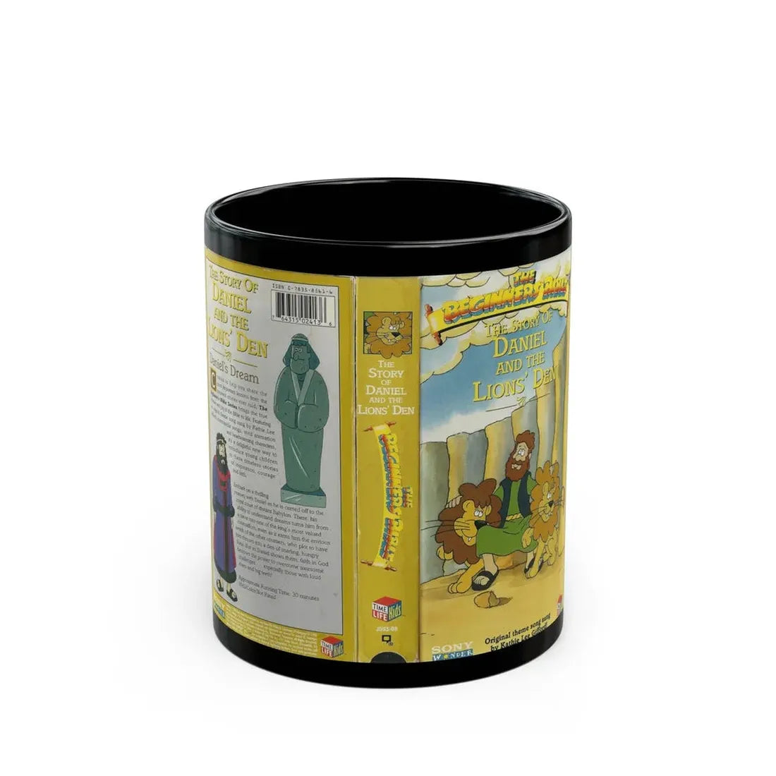 THE STORY OF DANIEL AND THE LIONS DEN THE BEGINNERS BIBLE (VHS COVER) - Black Coffee Mug 11oz - Go Mug Yourself