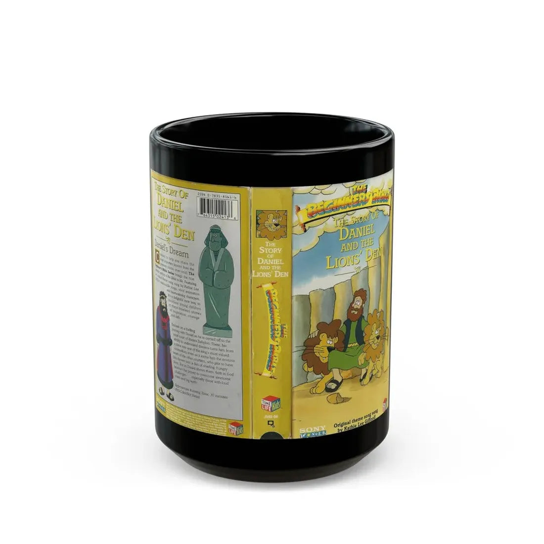 THE STORY OF DANIEL AND THE LIONS DEN THE BEGINNERS BIBLE (VHS COVER) - Black Coffee Mug 15oz - Go Mug Yourself
