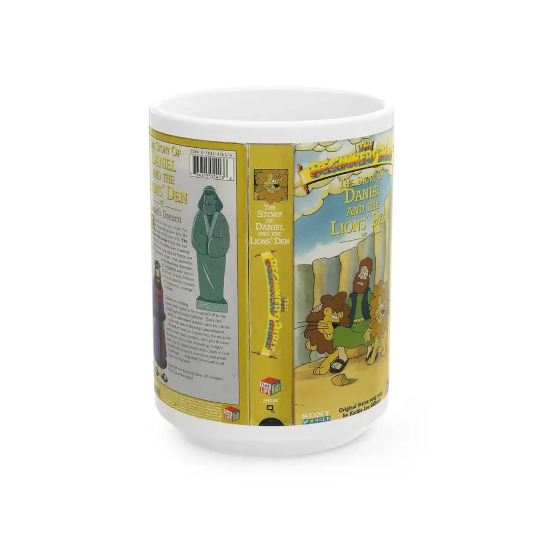 THE STORY OF DANIEL AND THE LIONS DEN THE BEGINNERS BIBLE (VHS COVER) - White Coffee Mug 15oz - Go Mug Yourself