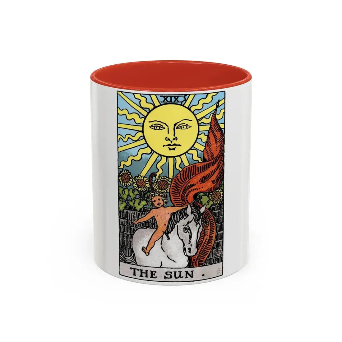 The Sun (Tarot Card) Accent Coffee Mug 11oz Red - Go Mug Yourself