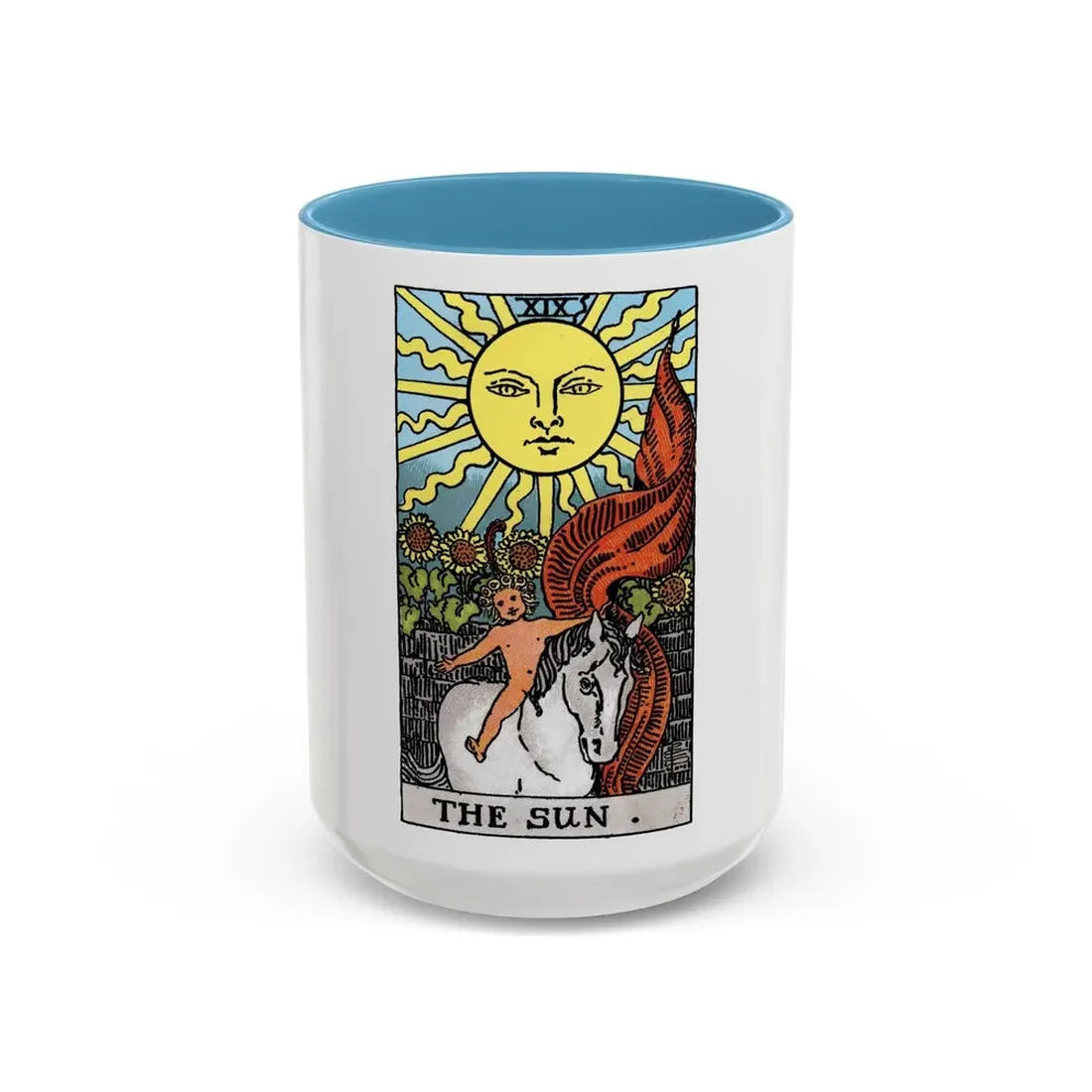 The Sun (Tarot Card) Accent Coffee Mug 15oz Light Blue - Go Mug Yourself