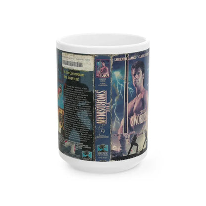 THE SWORDSMAN LORENZO LAMAS (VHS COVER) - White Coffee Mug 15oz - Go Mug Yourself