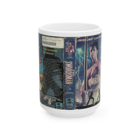 THE SWORDSMAN LORENZO LAMAS (VHS COVER) - White Coffee Mug 15oz - Go Mug Yourself