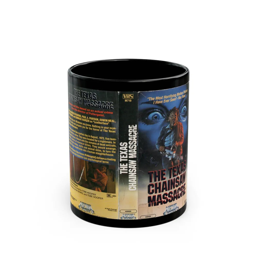 THE TEXAS CHAINSAW MASSACRE GUNNAR HANSEN (VHS COVER) - Black Coffee Mug-11oz-Go Mug Yourself