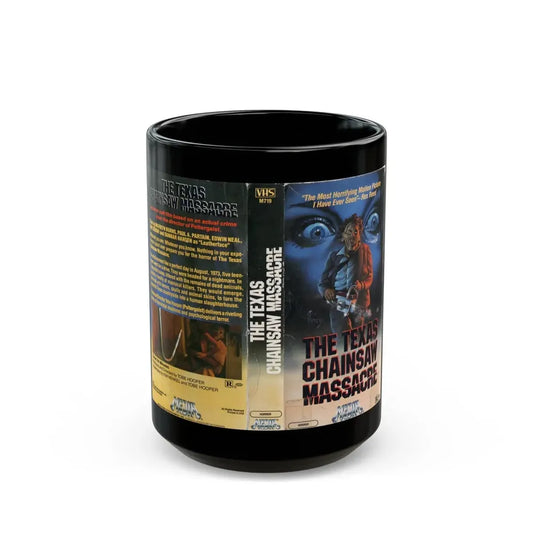 THE TEXAS CHAINSAW MASSACRE GUNNAR HANSEN (VHS COVER) - Black Coffee Mug 15oz - Go Mug Yourself