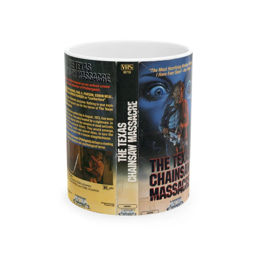 THE TEXAS CHAINSAW MASSACRE GUNNAR HANSEN (VHS COVER) - White Coffee Mug-11oz-Go Mug Yourself