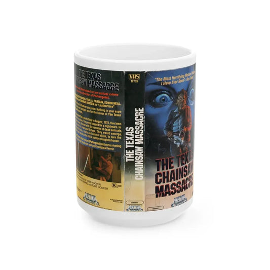 THE TEXAS CHAINSAW MASSACRE GUNNAR HANSEN (VHS COVER) - White Coffee Mug 15oz - Go Mug Yourself