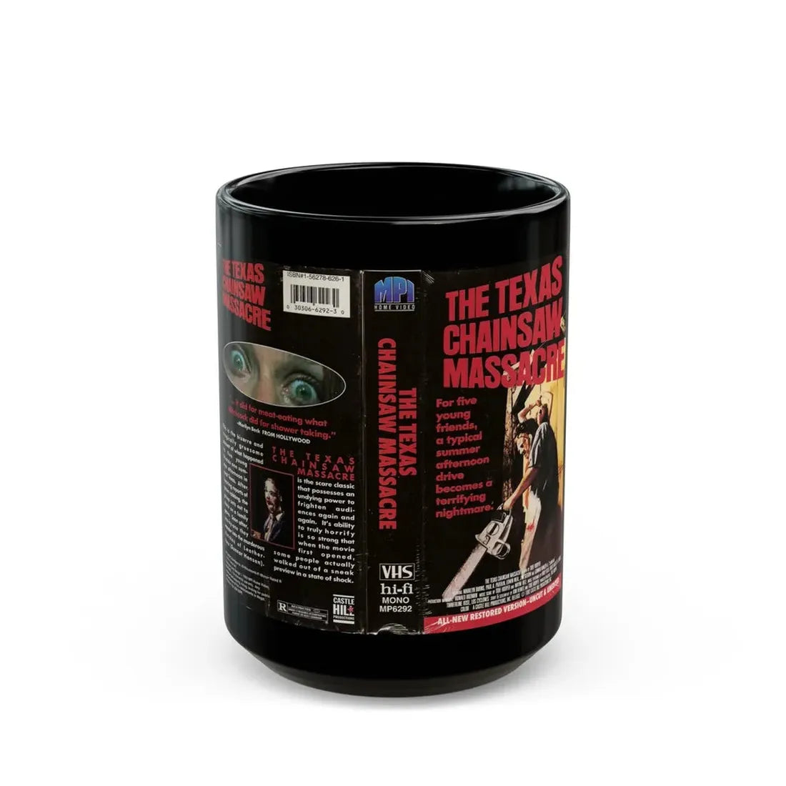 THE TEXAS CHAINSAW MASSACRE MPI HOME VIDEO (VHS COVER) - Black Coffee Mug 15oz - Go Mug Yourself