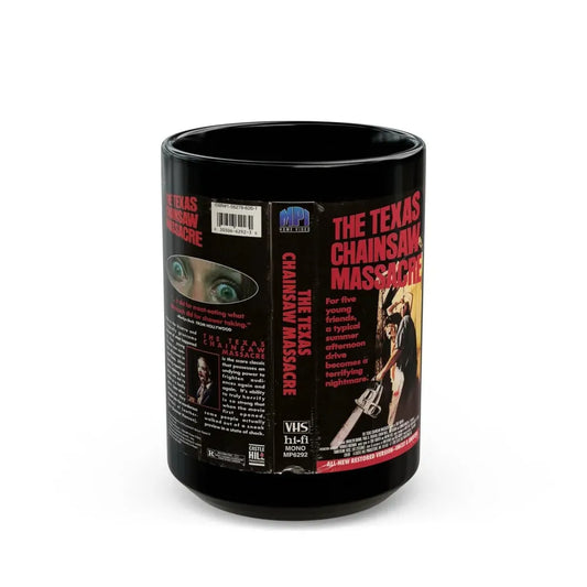 THE TEXAS CHAINSAW MASSACRE MPI HOME VIDEO (VHS COVER) - Black Coffee Mug 15oz - Go Mug Yourself