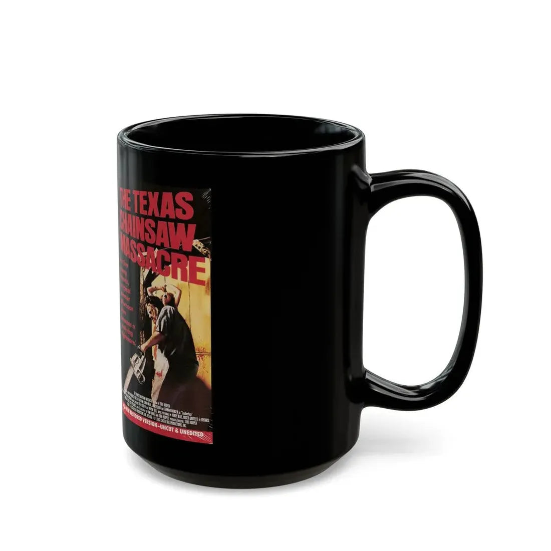 THE TEXAS CHAINSAW MASSACRE MPI HOME VIDEO (VHS COVER) - Black Coffee Mug - Go Mug Yourself