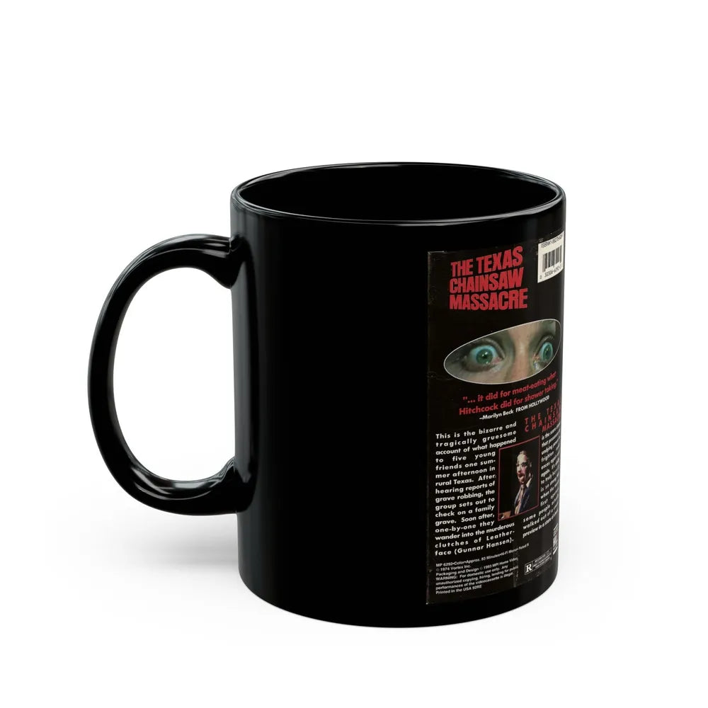 THE TEXAS CHAINSAW MASSACRE MPI HOME VIDEO (VHS COVER) - Black Coffee Mug-Go Mug Yourself