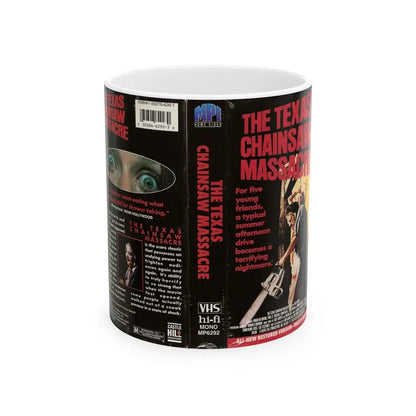 THE TEXAS CHAINSAW MASSACRE MPI HOME VIDEO (VHS COVER) - White Coffee Mug 11oz - Go Mug Yourself