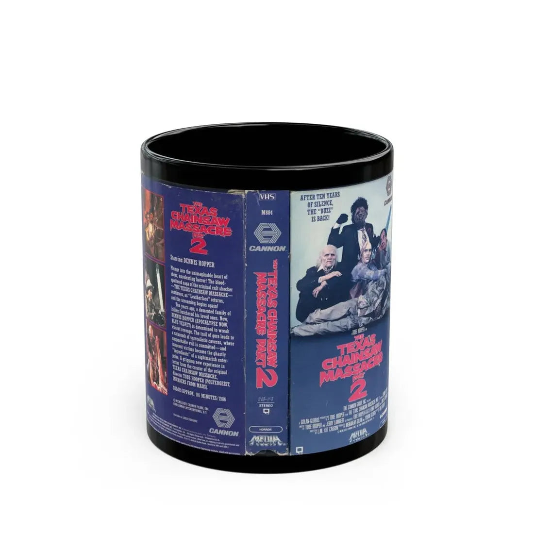 THE TEXAS CHAINSAW MASSACRE PART 2 (VHS COVER) - Black Coffee Mug 11oz - Go Mug Yourself