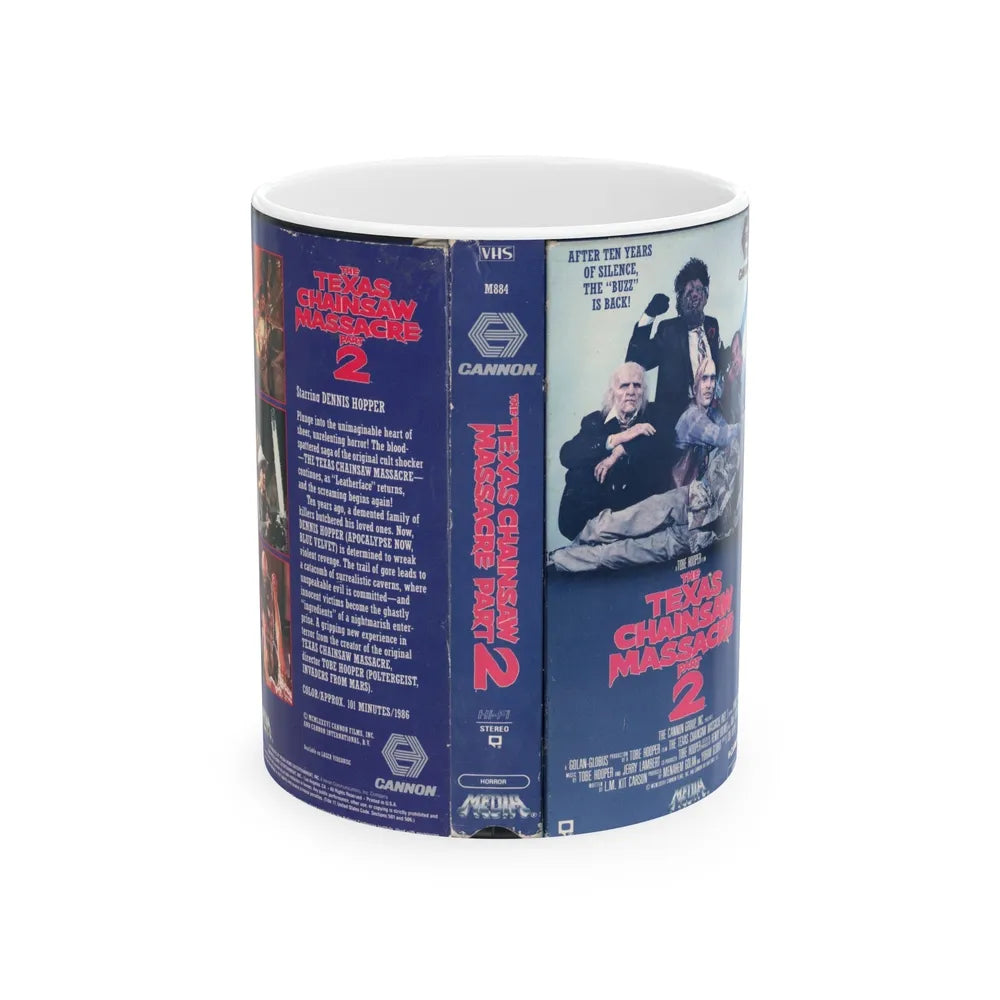 THE TEXAS CHAINSAW MASSACRE PART 2 (VHS COVER) - White Coffee Mug-11oz-Go Mug Yourself