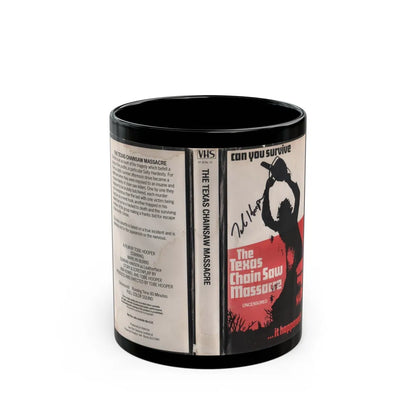 THE TEXAS CHAINSAW MASSACRE SIGNED BY TOBY HOOPER (VHS COVER) - Black Coffee Mug-11oz-Go Mug Yourself