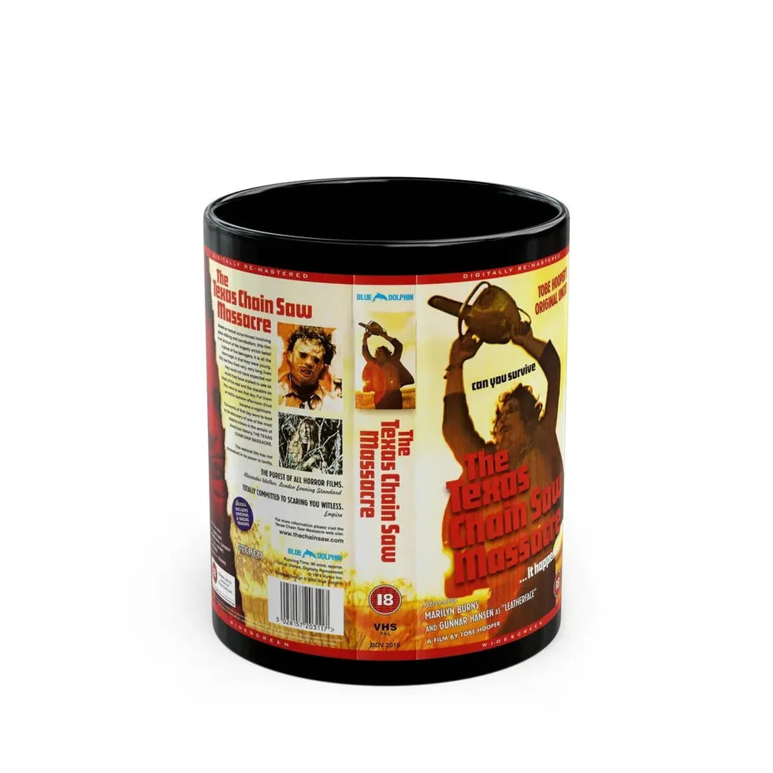 THE TEXAS CHAINSAW MASSACRE VERSION2 (VHS COVER) - Black Coffee Mug 11oz - Go Mug Yourself