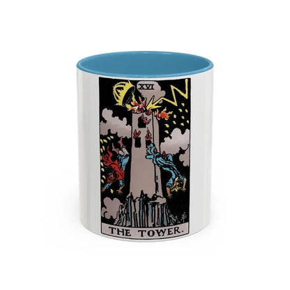 The Tower (Tarot Card) Accent Coffee Mug 11oz Light Blue - Go Mug Yourself