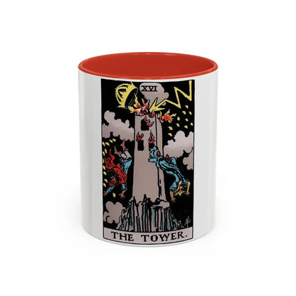 The Tower (Tarot Card) Accent Coffee Mug 11oz Red - Go Mug Yourself
