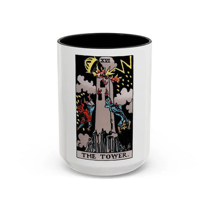 The Tower (Tarot Card) Accent Coffee Mug 15oz Black - Go Mug Yourself