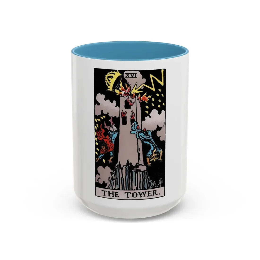 The Tower (Tarot Card) Accent Coffee Mug 15oz Light Blue - Go Mug Yourself