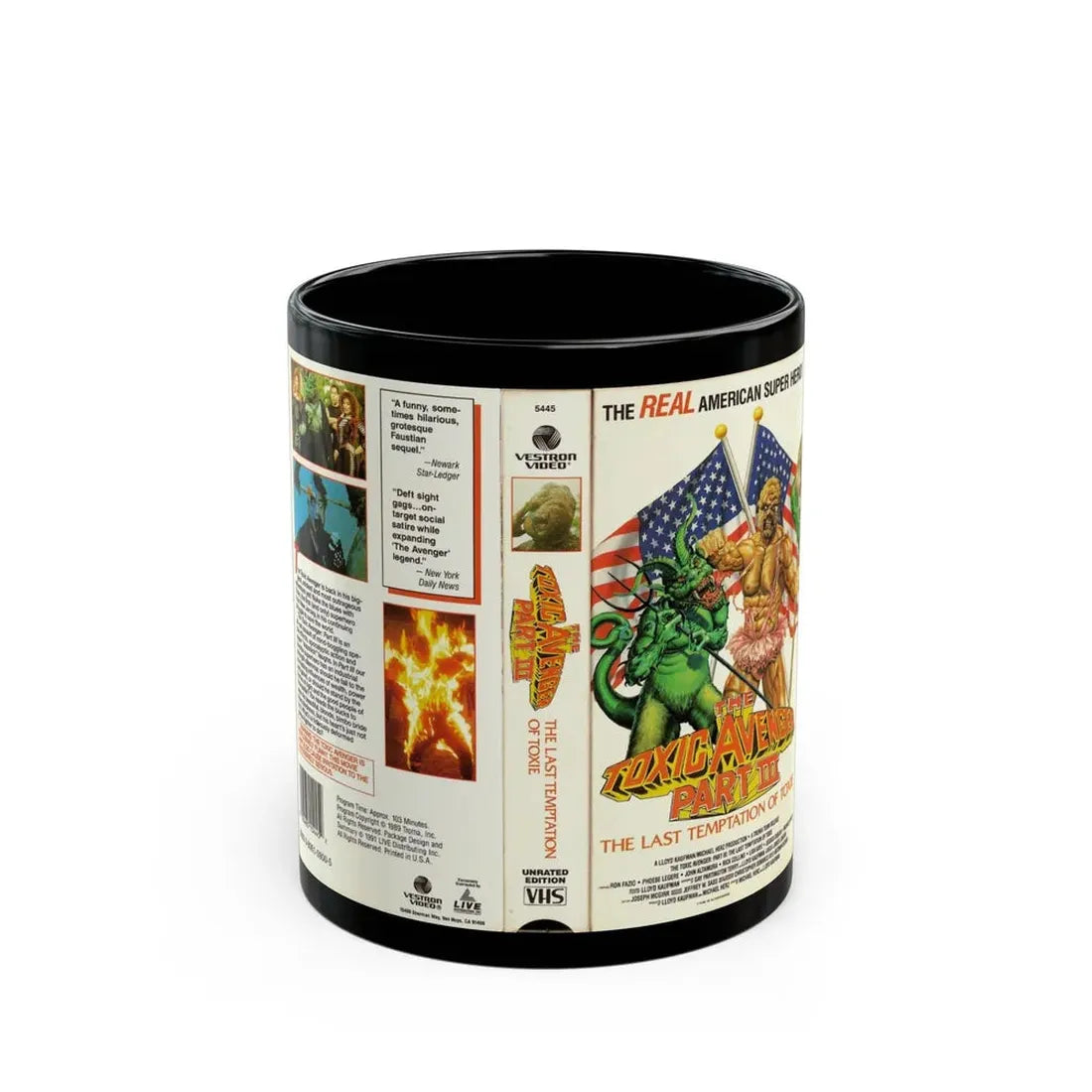 THE TOXIC AVENGER PART 3 THE LAST TEMPTATION OF TOXIE (VHS COVER) - Black Coffee Mug 11oz - Go Mug Yourself