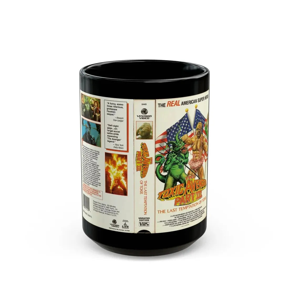 THE TOXIC AVENGER PART 3 THE LAST TEMPTATION OF TOXIE (VHS COVER) - Black Coffee Mug 15oz - Go Mug Yourself