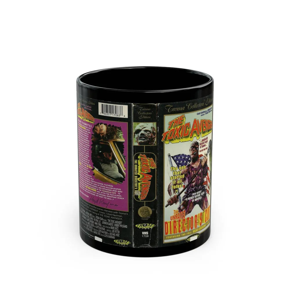 THE TOXIC AVENGER THE UNRATED DIRECTORS CUT (VHS COVER) - Black Coffee Mug-11oz-Go Mug Yourself